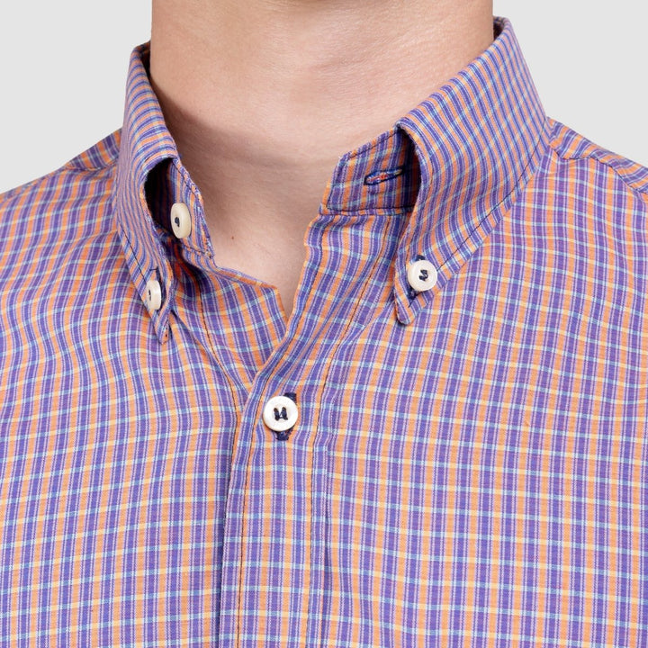 Camisa Xadrez Manga Curta Masculina - Roxo/Laranja - Strut