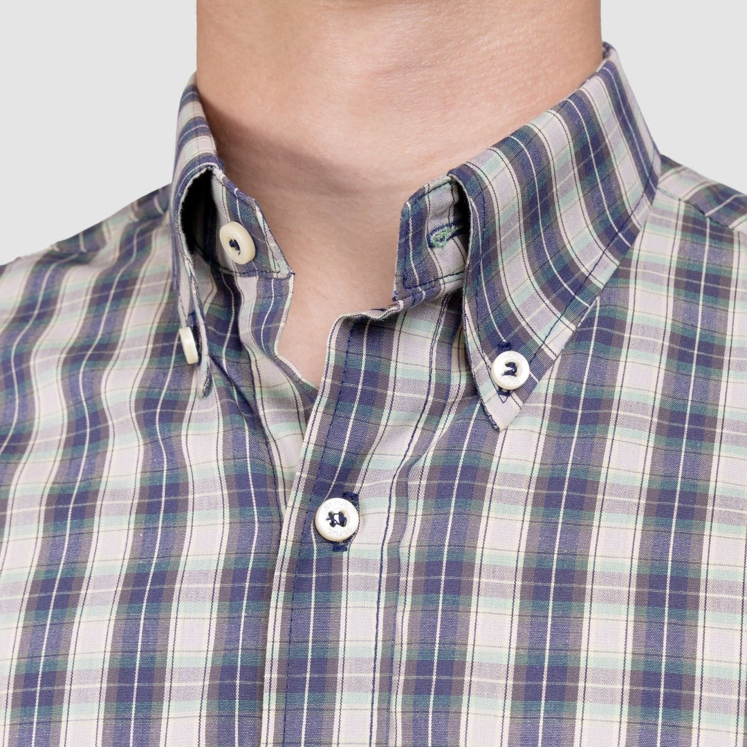Camisa Xadrez Manga Curta Masculina - Verde/Jeans - Strut