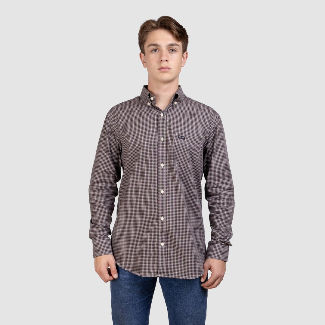 Camisa Xadrez Manga Longa Masculina - Marrom/Branco - Strut