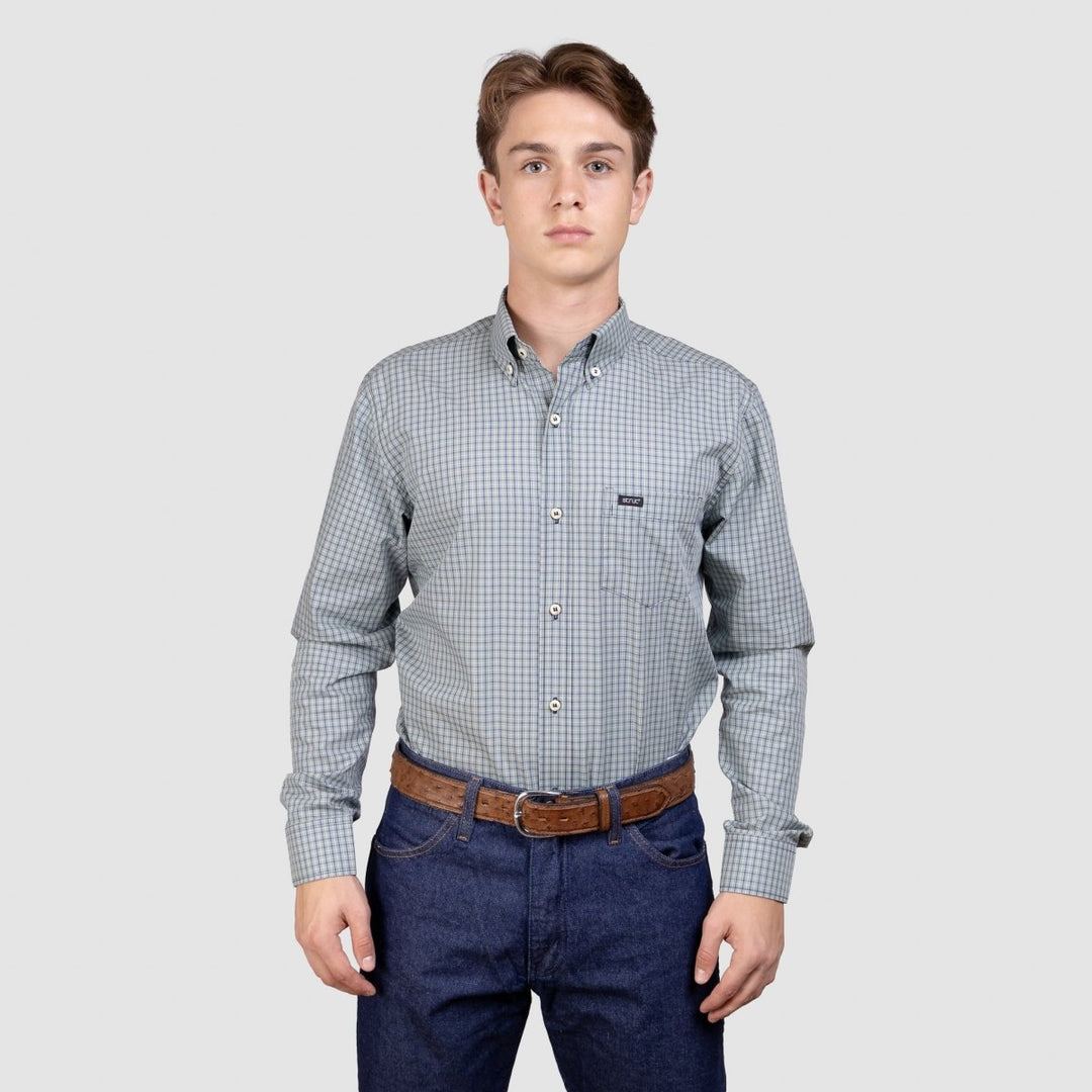 Camisa Xadrez Manga Longa Masculina - Verde/Azul - Strut