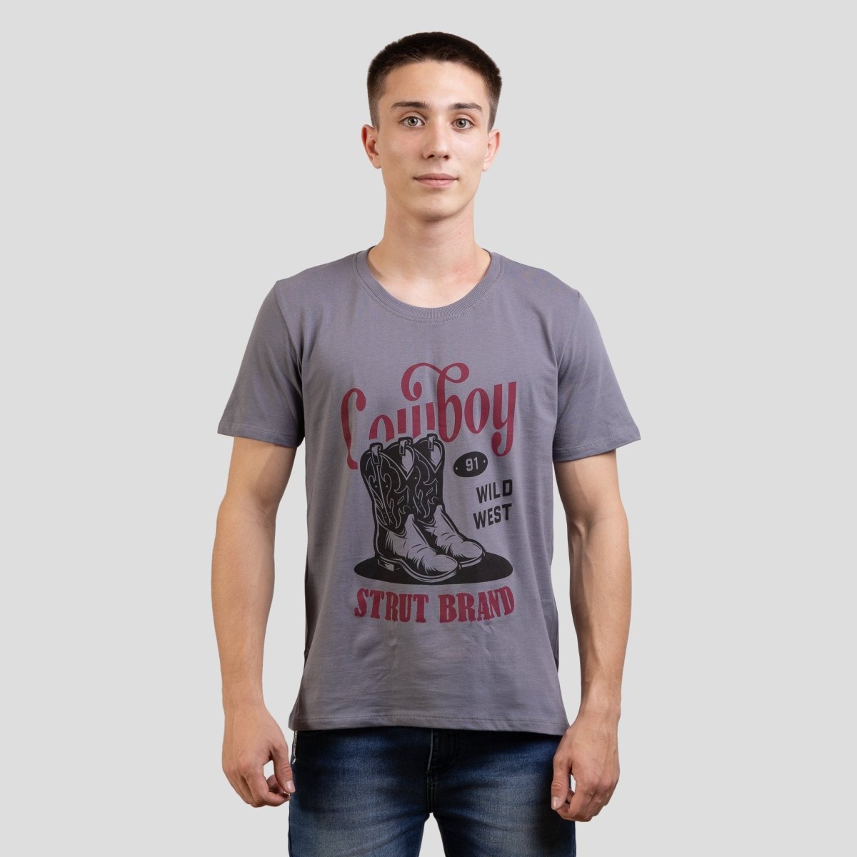Camiseta Basica Masculina Estampada Strut Cinza - Strut