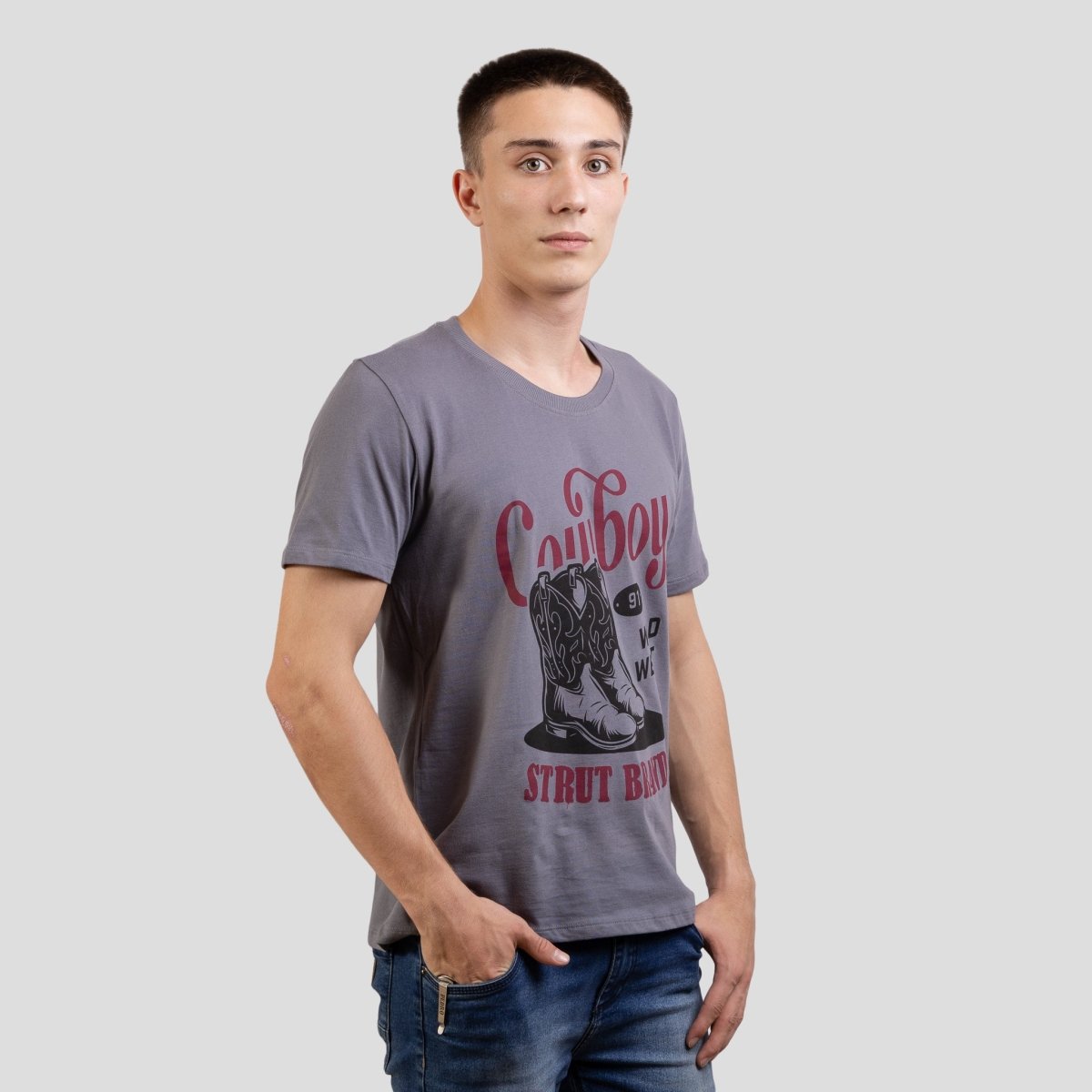 Camiseta Basica Masculina Estampada Strut Cinza - Strut
