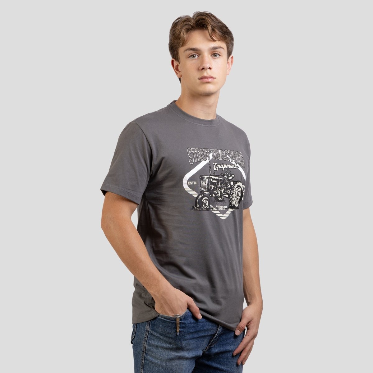 Camiseta Gola Careca Strut Tractors Cinza - Strut