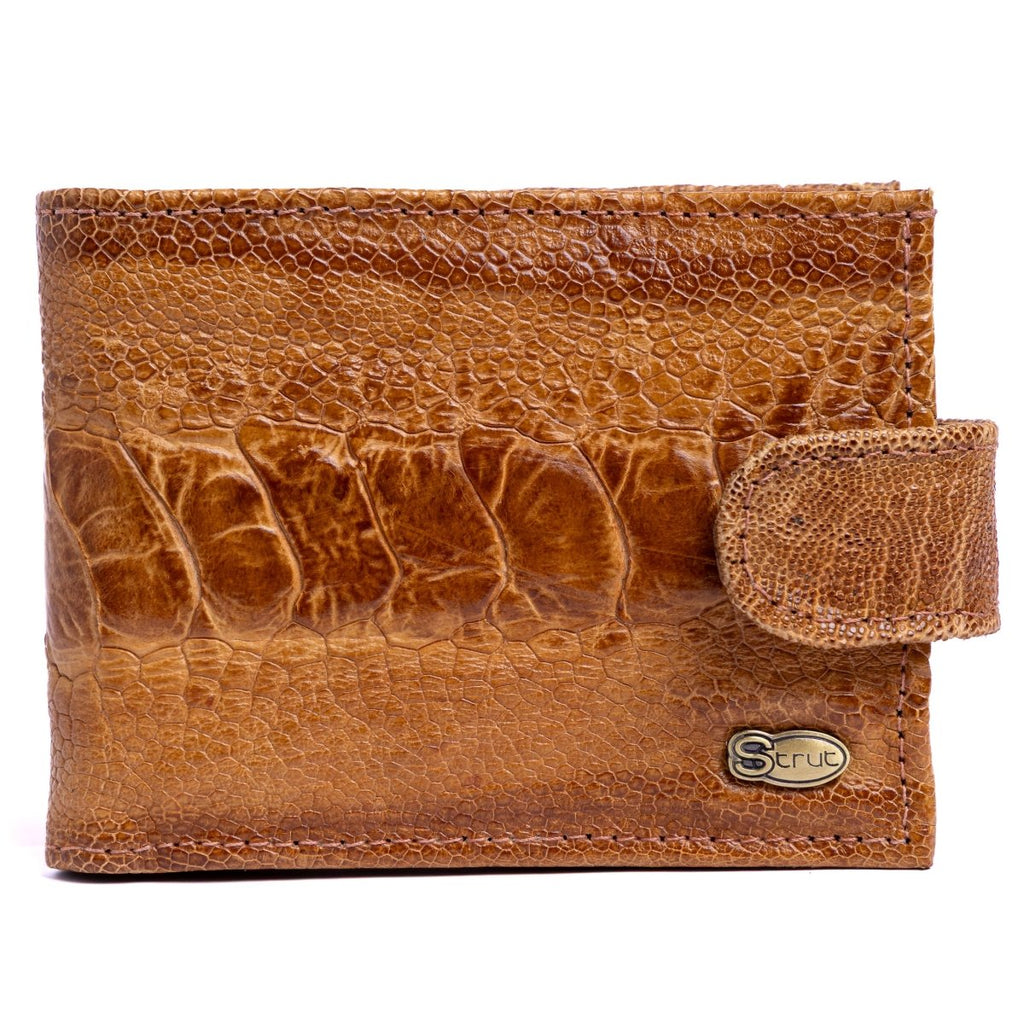 Carteira Masculina em Couro de Canela de Avestruz com Fecho - Chestnut - Strut