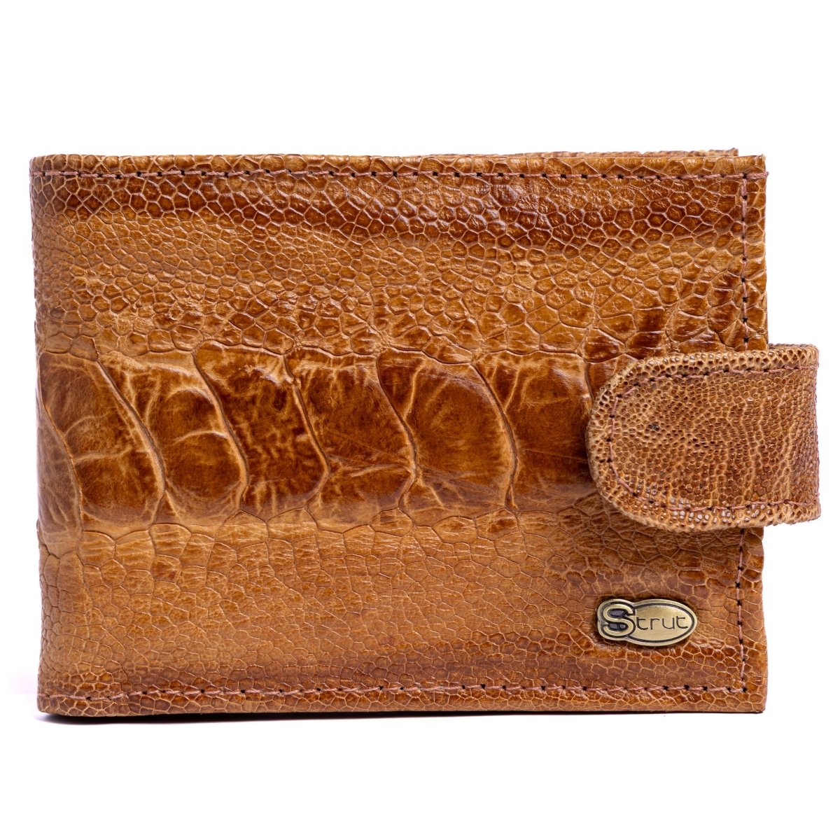 Carteira Masculina em Couro de Canela de Avestruz com Fecho - Chestnut - Strut