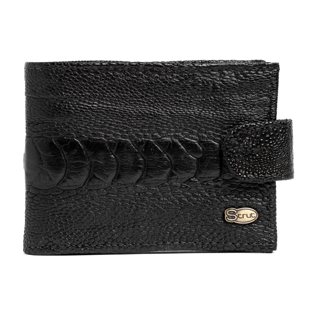 Carteira Masculina em Couro de Canela de Avestruz com Fecho - Preta - Strut