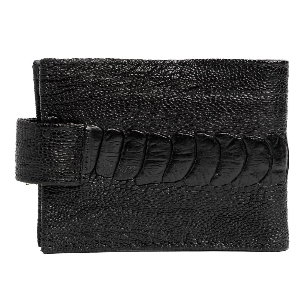 Carteira Masculina em Couro de Canela de Avestruz com Fecho - Preta - Strut