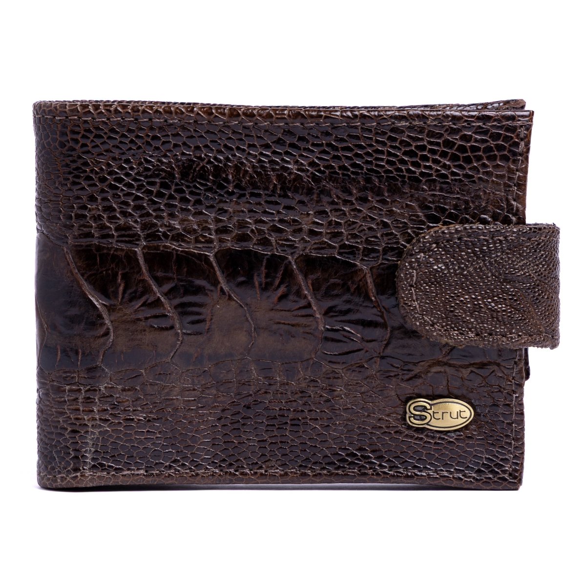 Carteira Masculina em Couro de Canela de Avestruz com Fecho - Tabaco - Strut