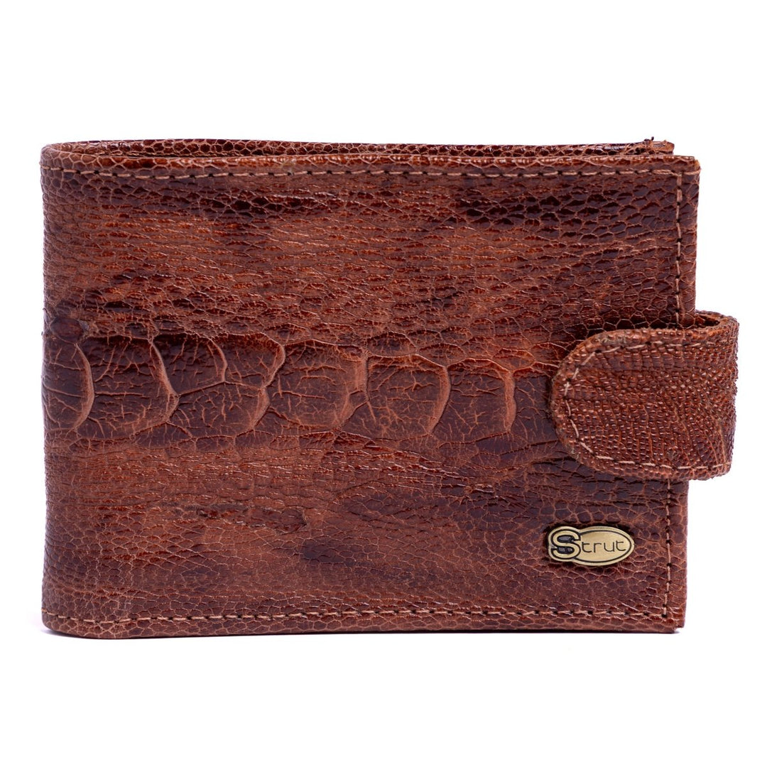 Carteira Masculina em Couro de Canela de Avestruz com Fecho - Whisky - Strut