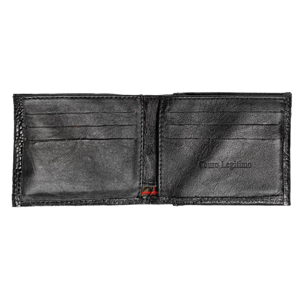 Carteira Masculina em Couro de Canela de Avestruz Preto - Strut