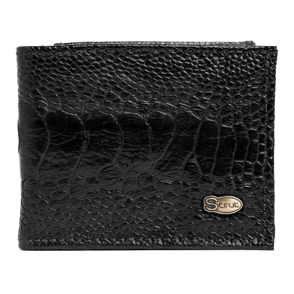Carteira Masculina em Couro de Canela de Avestruz Preto - Strut