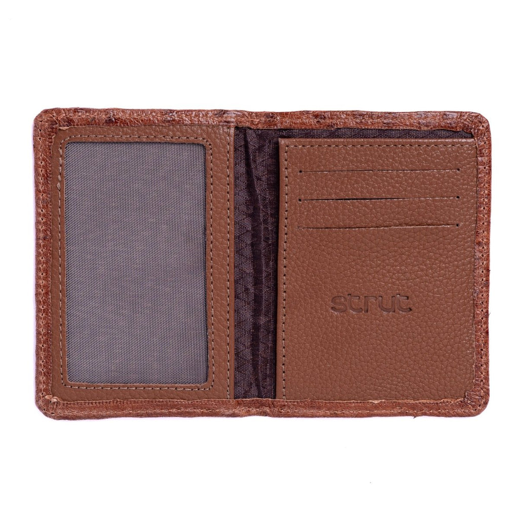 Carteira Porta Cartão Vertical Couro Avestruz Legitimo Strut Caramelo - Strut