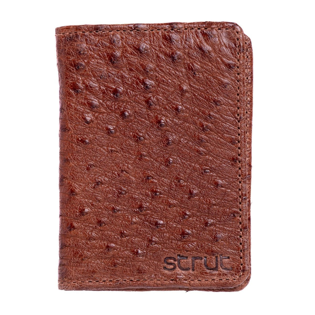 Carteira Porta Cartão Vertical Couro Avestruz Legitimo Strut Caramelo - Strut