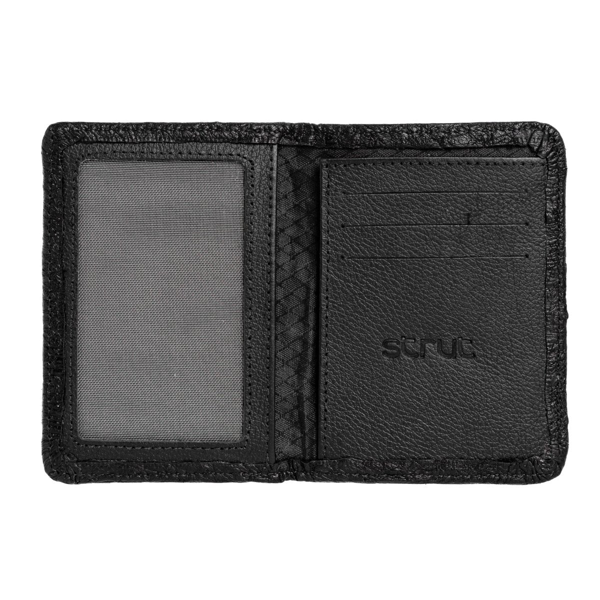 Carteira Porta Cartão Vertical Couro Avestruz Legitimo Strut Preto - Strut
