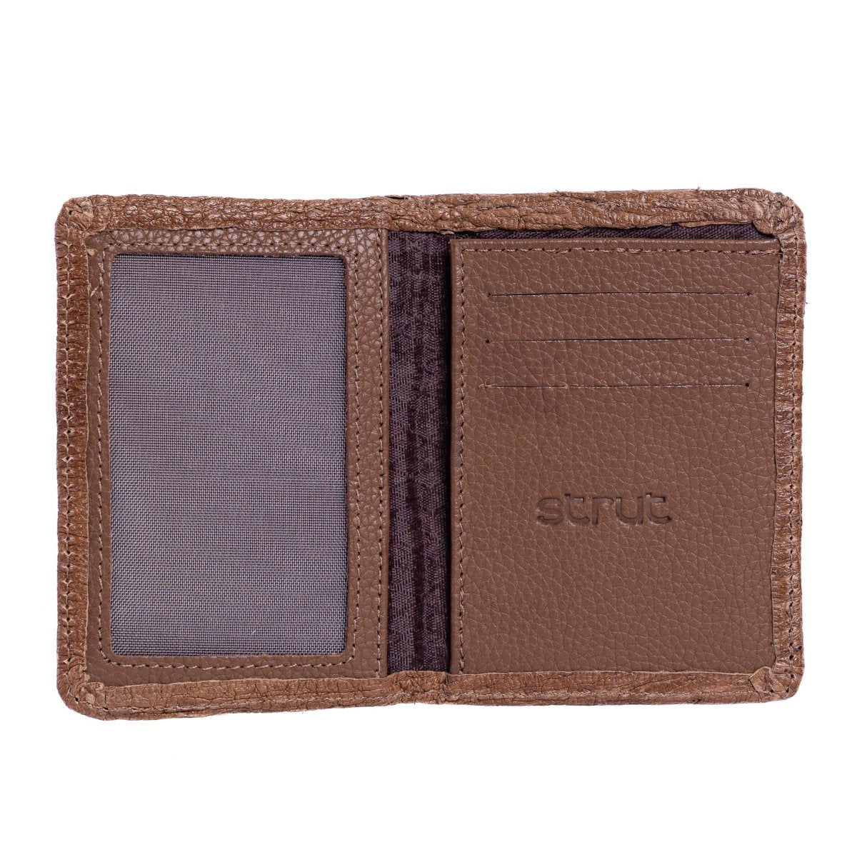 Carteira Porta Cartão Vertical Couro Avestruz Legitimo Strut Tabaco - Strut