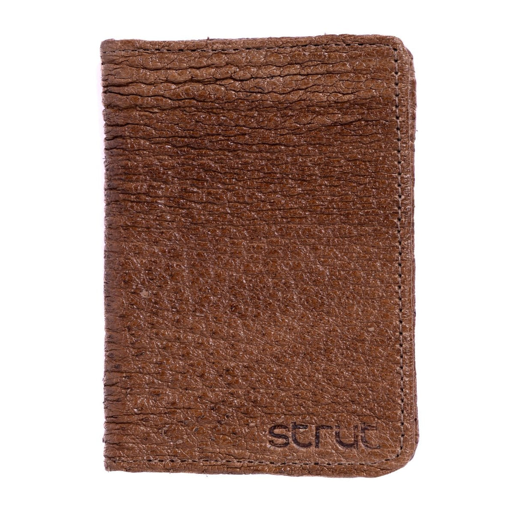 Carteira Porta Cartão Vertical Couro Avestruz Legitimo Strut Tabaco - Strut