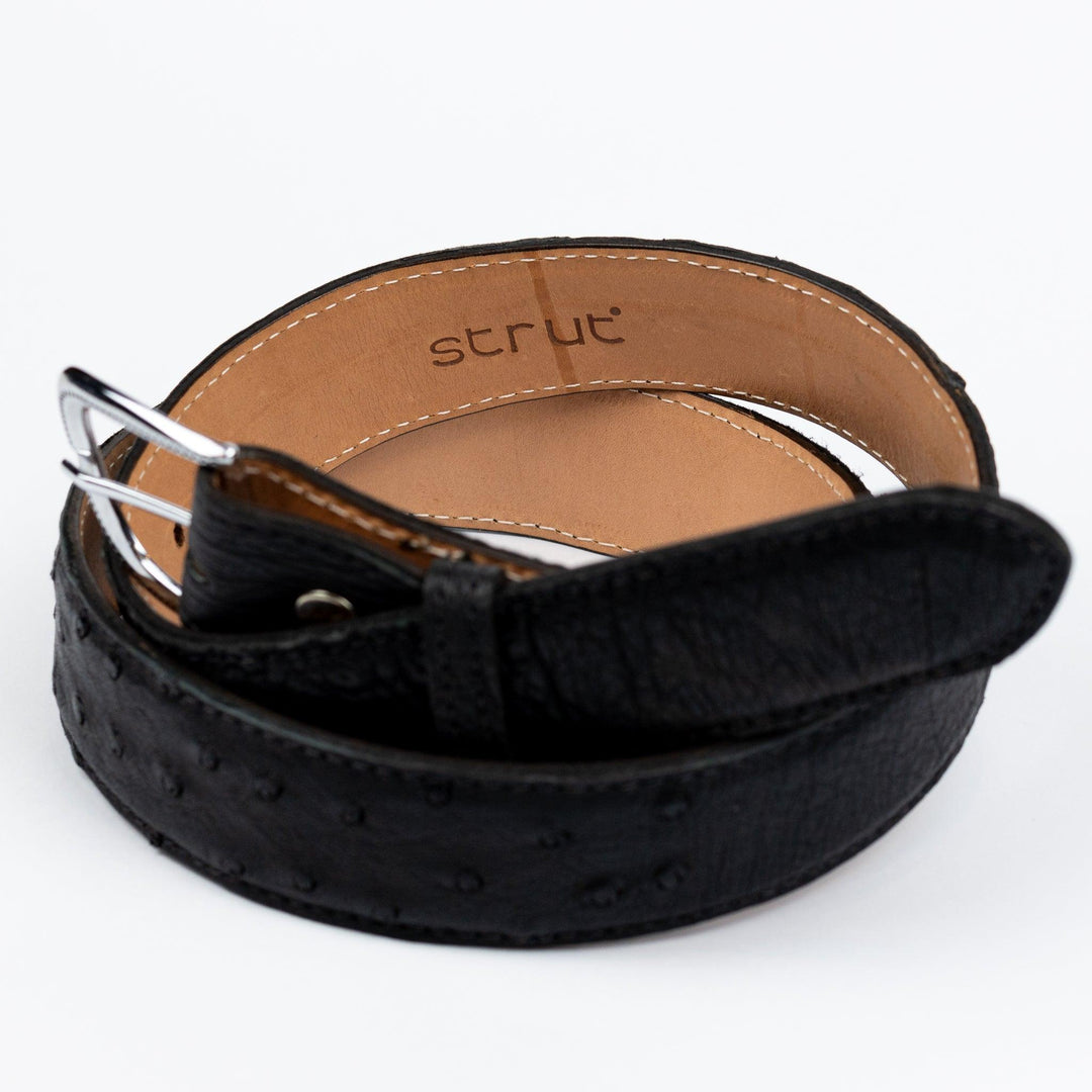 Cinto Strut Masculino em Couro de Avestruz Cheio Preto - Strut