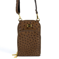 Mini Bolsa Carteira em Couro de Avestruz Tabaco - Strut