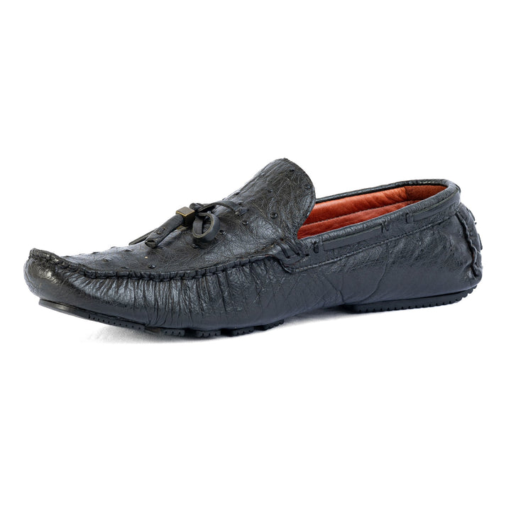 Mocassim Masculino Albanese em Couro de Avestruz Cheio Preto - Strut