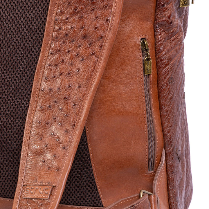 Mochila Masculina em Couro de Avestruz Legítimo Caramelo - Strut