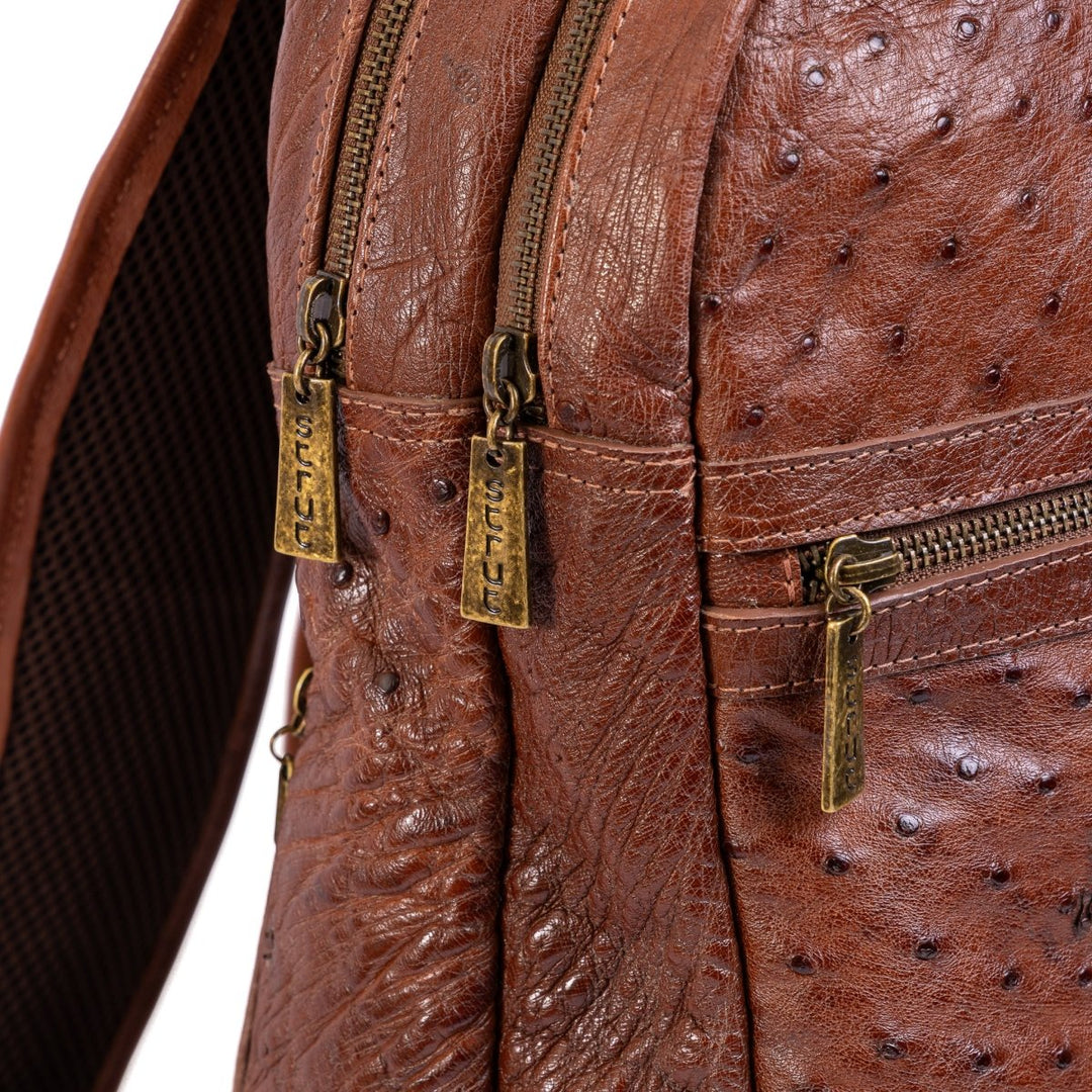 Mochila Masculina em Couro de Avestruz Legítimo Caramelo - Strut