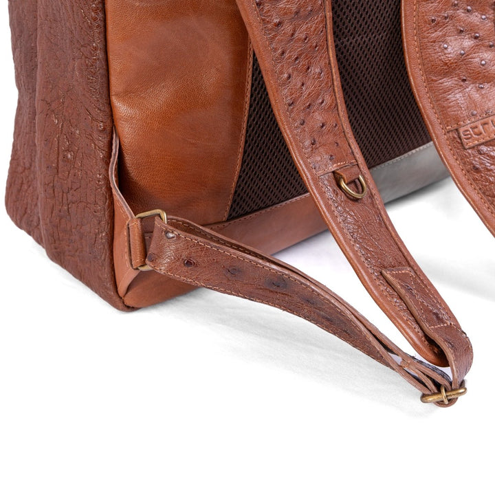 Mochila Masculina em Couro de Avestruz Legítimo Caramelo - Strut