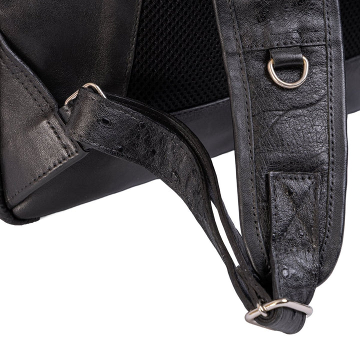 Mochila Masculina em Couro de Avestruz Legítimo Preto - Strut