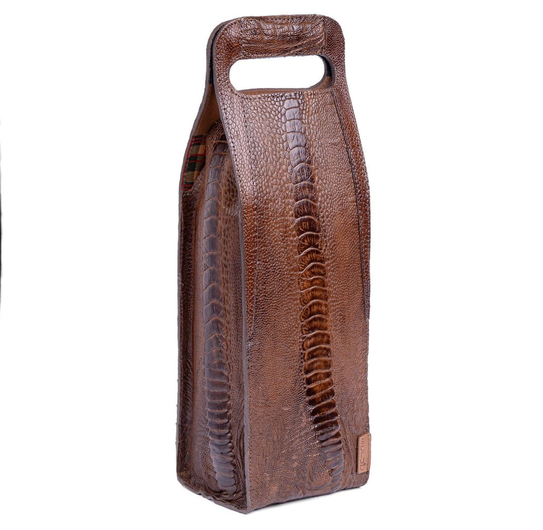 Porta Vinho Strut em Couro de Canela de Avestruz Tabaco - Strut