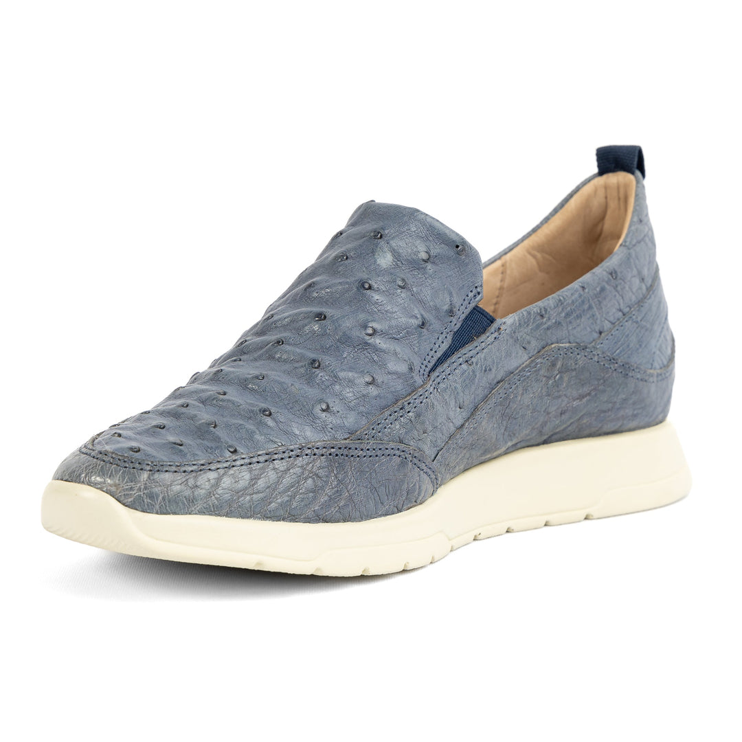 Sneaker Feminino Atenas em Couro de Avestruz Blue Jeans - Strut